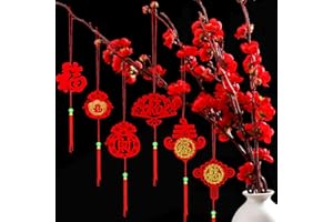 MIXWEER 72 Pieces Chinese New Year Decorations Red Chinese Knot Pendant Traditional Spring Festival Decoration Hanging Lunar Year Decorations Lucky Fu Pendants for New Year Home Tree Car Ornaments (Elegant)