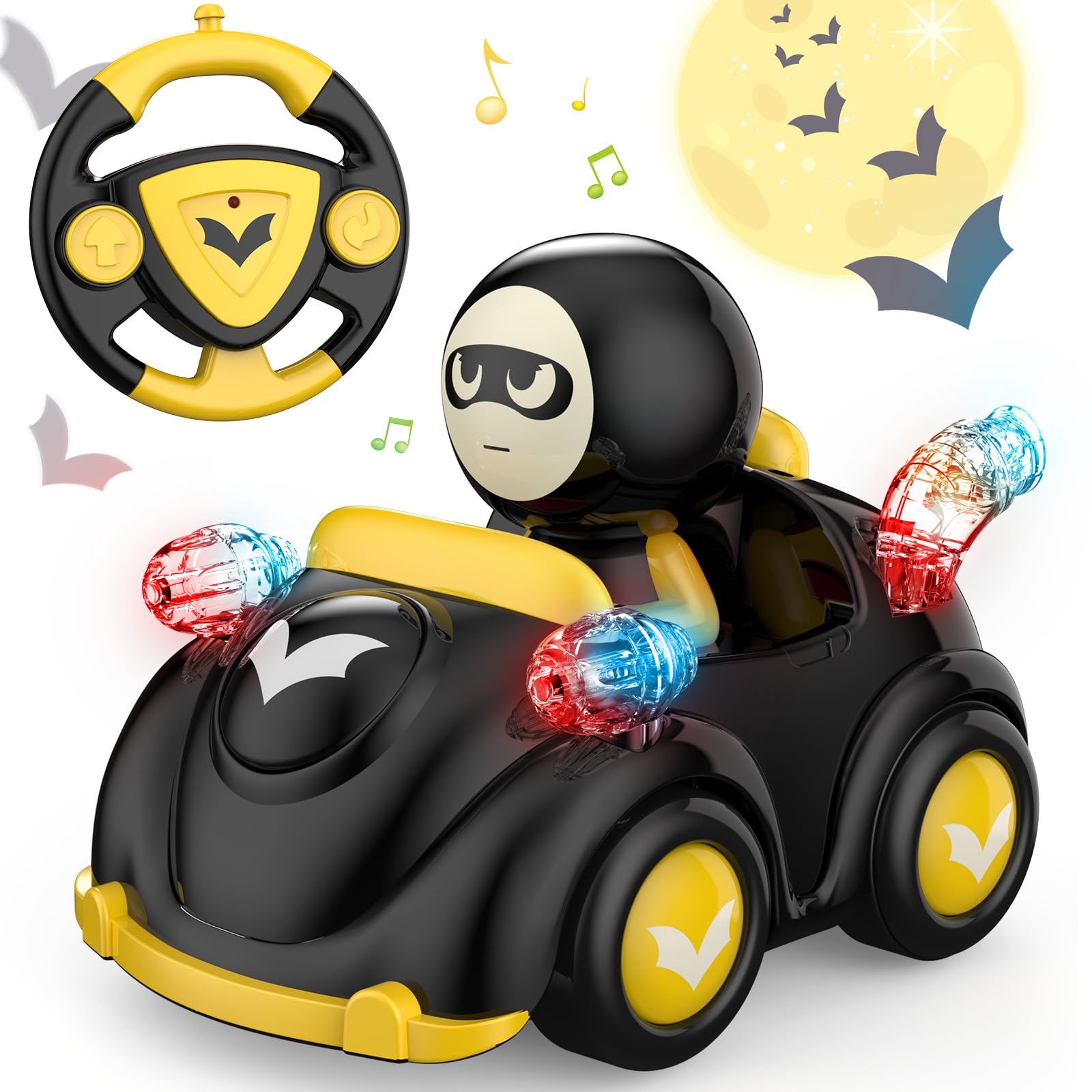 Photo 1 of NQD Bat Remote Control Car for Toddlers, RC Cars with Music and Lights, ABS Material RC Cartoon Race Car Toys for Kids Birthday Gifts for Boys