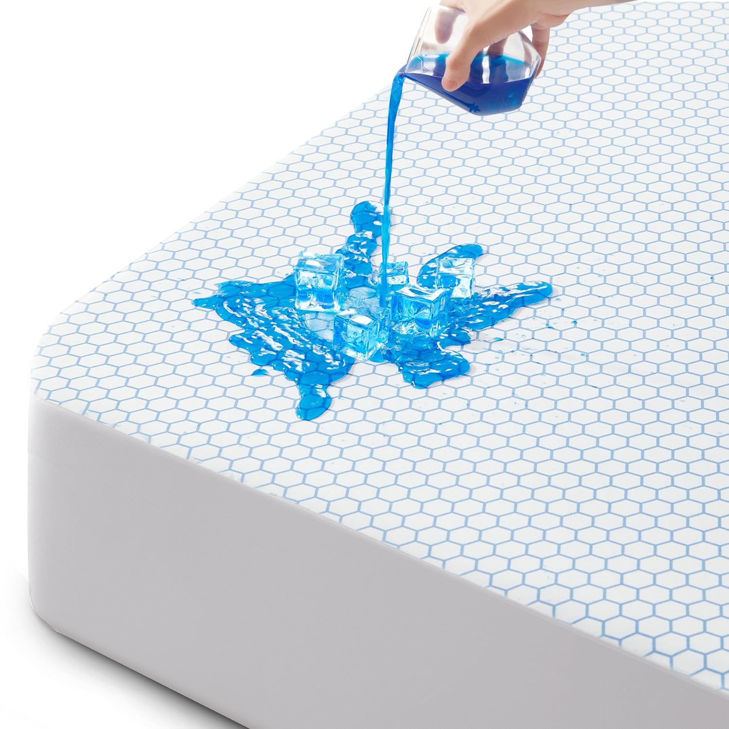 Photo 1 of GROOSE Cooling Mattress Protector King, Waterproof Fitted Sheet Elasticized Mattress Pad Cover 8"-21" Deep Pocket Mattress Cover with Elastic Rubber Band?K, 78"×80"?