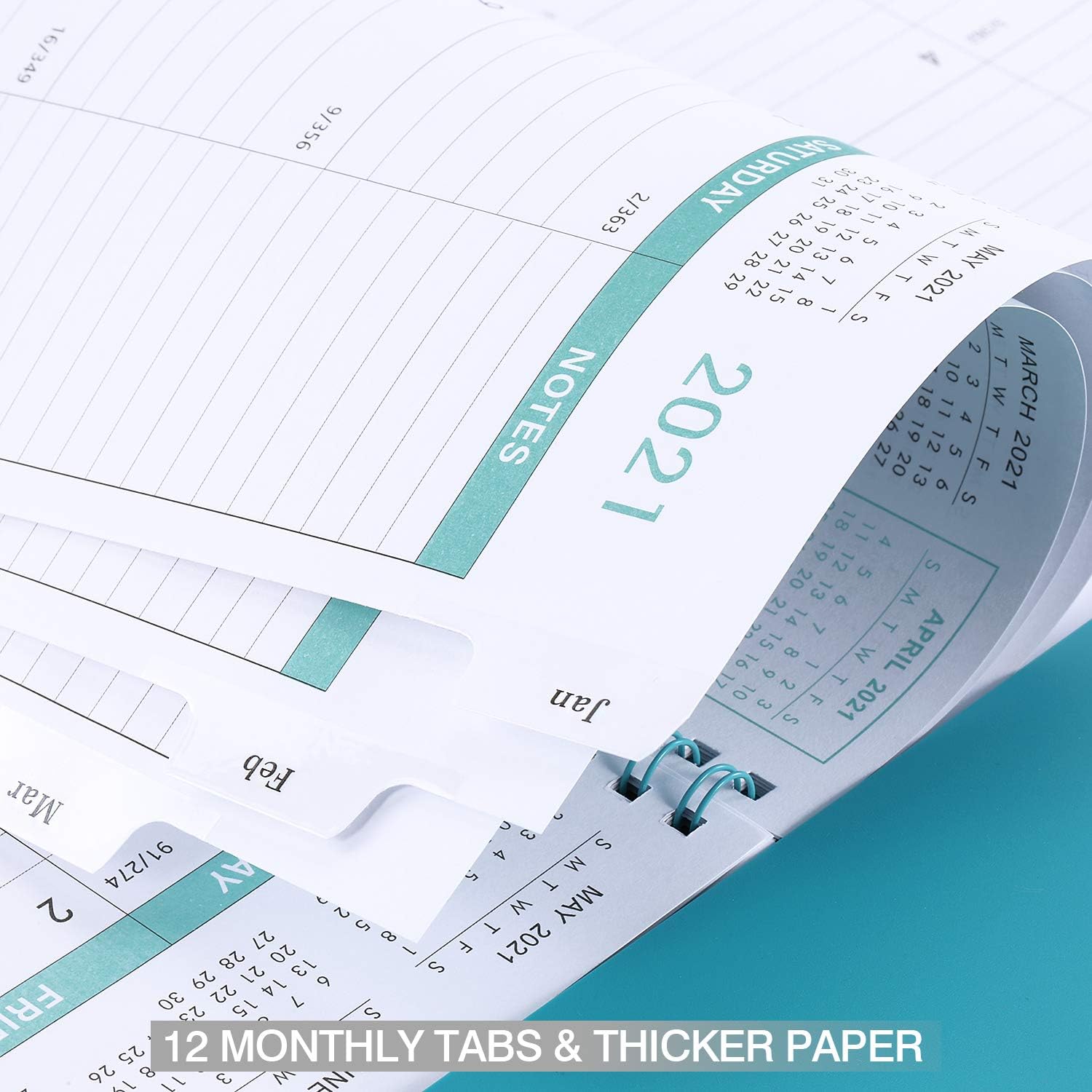 2021 Monthly Planner - 12-Month Planner with Tabs, Pocket, Label, Contacts and Passwords, 8.5" x 11", Jan. - Dec. 2021, Twin-Wire Binding - Teal by Artfan : Office Products
