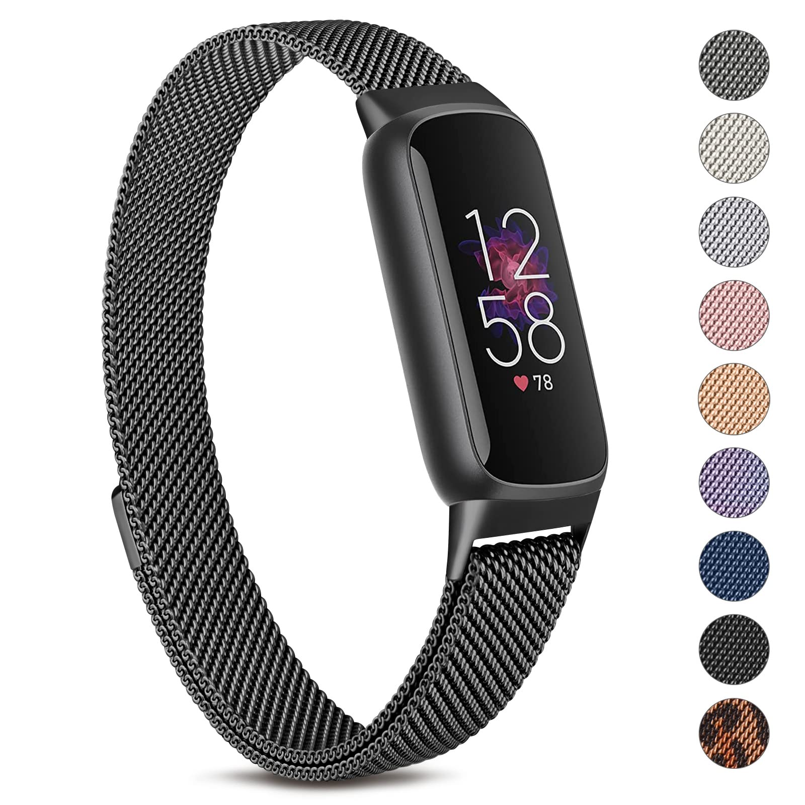 Metal Strap for Fitbit Luxe Strap for Women, Premium Stainless Steel Metal Replacement Band with Strong Magnet (Black)