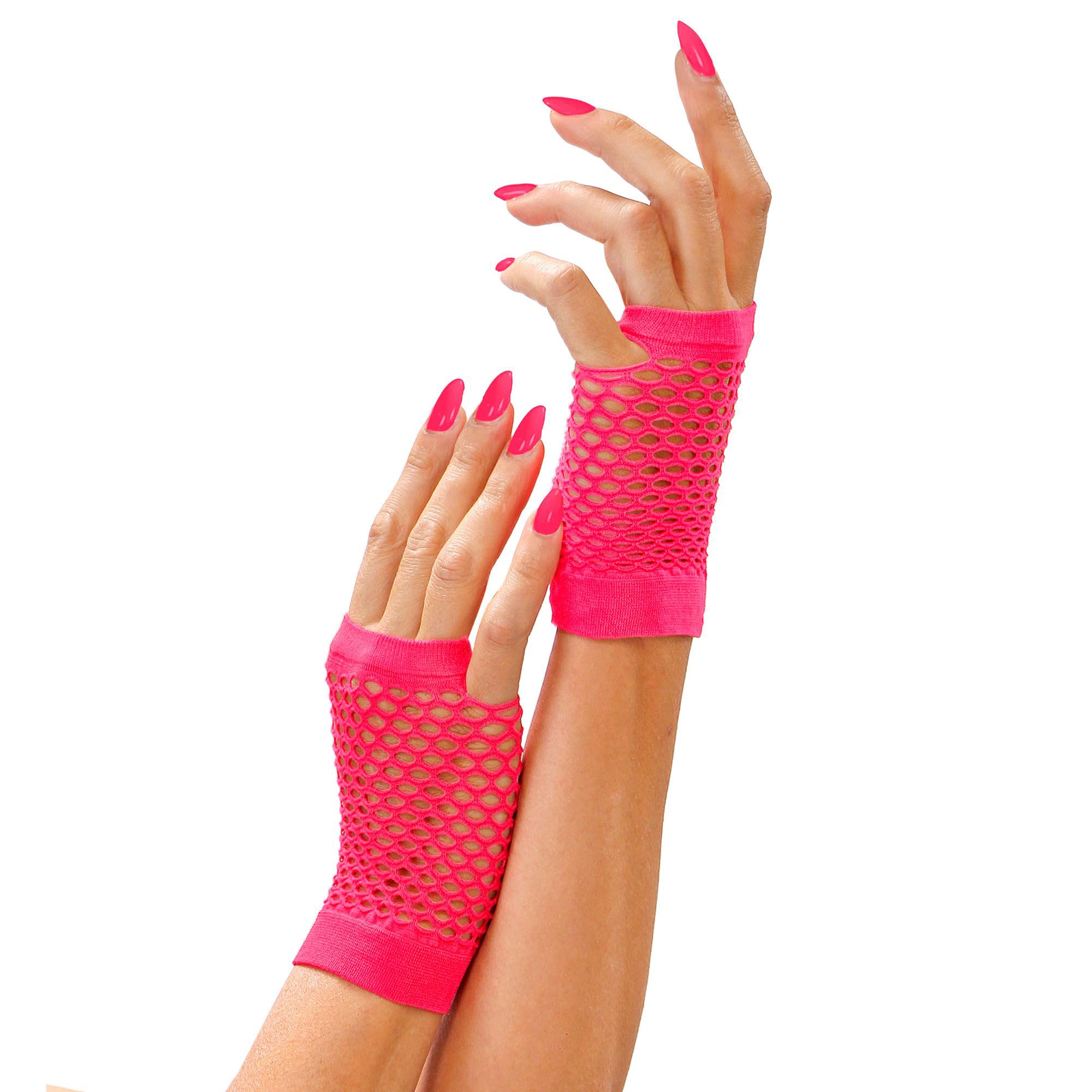 Fingerless Fishnet Gloves Short Pink Fancy Dress Accessory