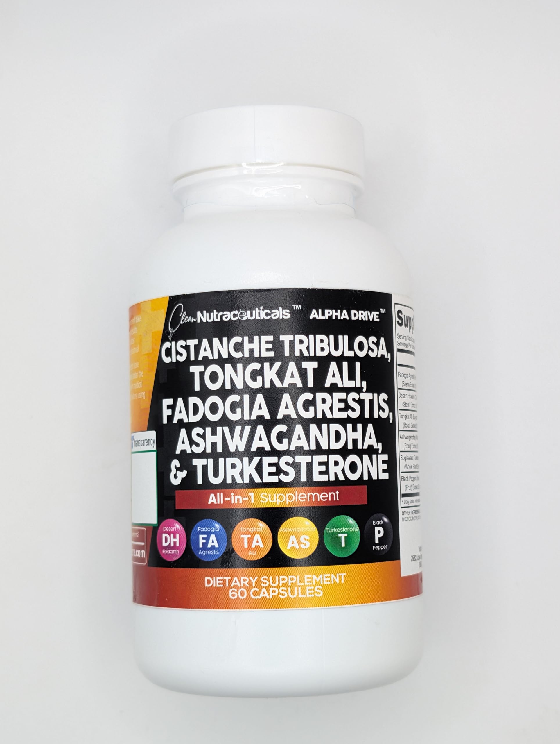 Clean Nutra Cistanche Tribulosa Fadogia Agrestis Tongkat Ali Turkesterone Pills Ashwagandha Capsules Supplement for Men - 60 Count