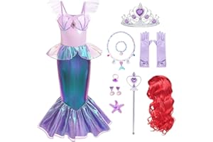 iTVTi Little Girls Mermaid Costume Princess Dress Up Ariel Outfits with Accessories Wig Birthday Party Halloween Cosplay