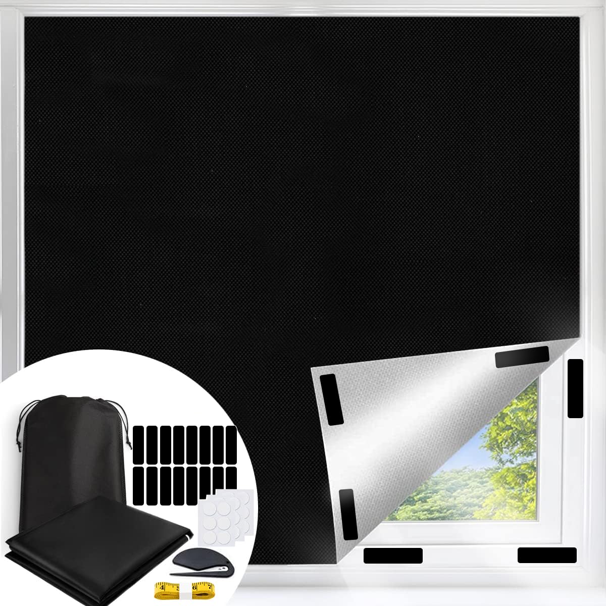 Portable Window Blackout Blind with 30X Nano Tape,400X145CM Blackout Blind Easy to Stick on Windows for Temporary Blackout Curtains for Bedroom Nursery Loft Travel RV Car