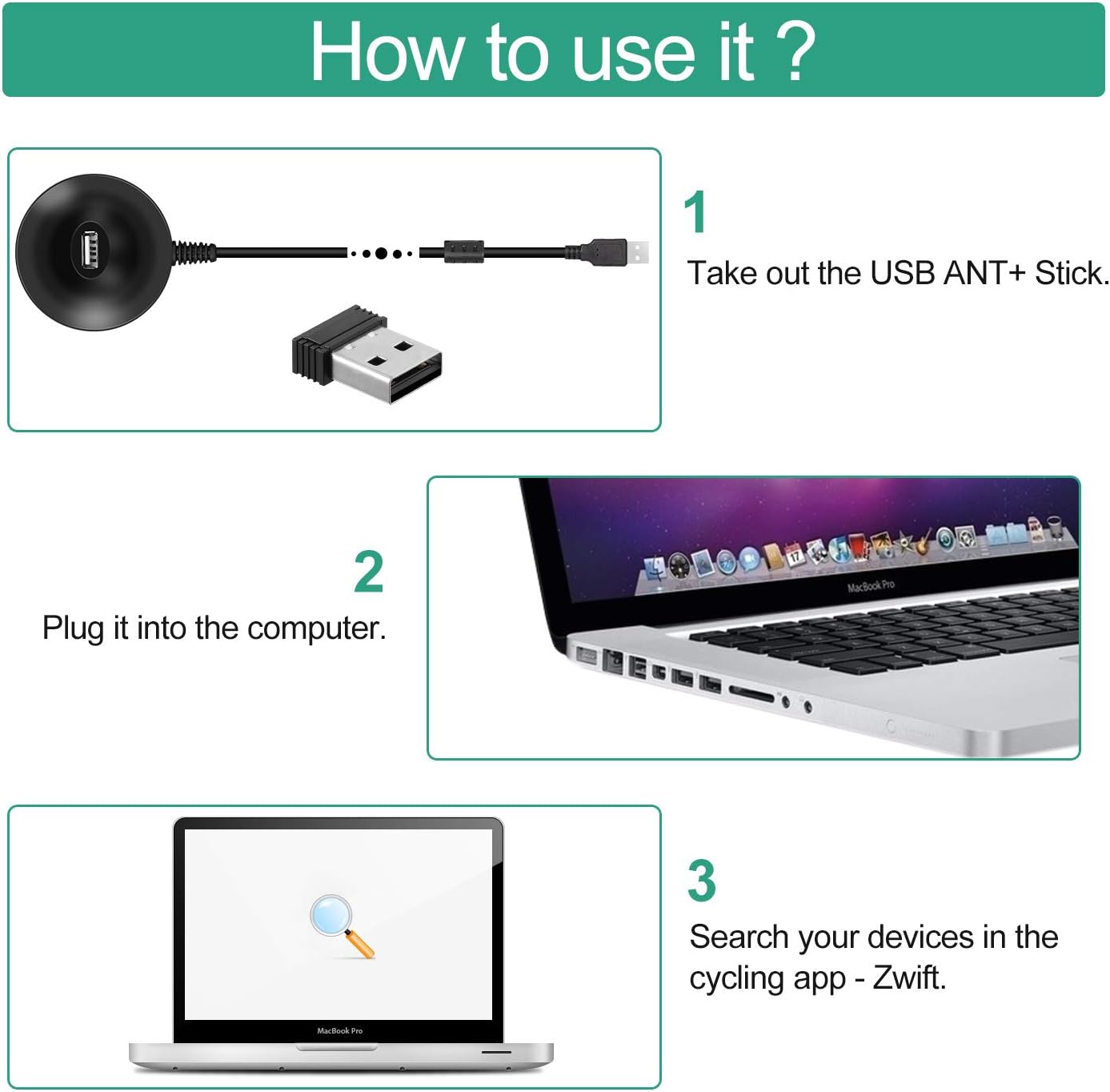 CooSpo ANT+ USB Stick Dongle with 2M/6.56FT Extension Cable - Image 5