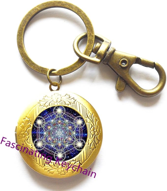 Fashion Locket Keychain, Sacred Geometry Photo Mens chain