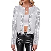 TYNORA Women’s Sequin Jackets Long Sleeve Open Front Coat Glitter Short Blazer Casual Coat Party Club