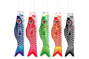 5Pcs Japanese Carp Windsock, Japanese Koi Fish Flag Carp Windsock Streamer, Outdoor Decoration Garden Backyard Décor Breeze F