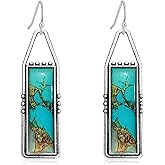 JIMARIN Handmade Bohemian Tribal Retro Colorful Square Bar Dangle Drop Earrings National Style Lightweight Vintage Silver Geometry Hook Earrings for Women