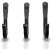 Stur-De Decorative Wrought Iron Hooks for Wall - Heavy Duty Black Hooks for Hanging Coats, Bags, Hats and Towels, Rusic Wall Hangers - 3.75 x 0.5 x 2 Inch (Black, 3 Units)