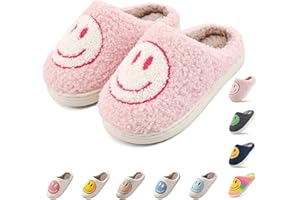 SOOFYLIA Cute Smile Face Kids' Plush Happy Face Slippers - Non-Slip, Warm, Indoor/Outdoor