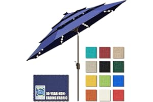 EliteShade USA 10-Year-Non-Fading Solar 9ft 3 Tiers Market Umbrella with 80 LED Lights Patio Umbrellas Outdoor Table with Ventilation,Navy Blue