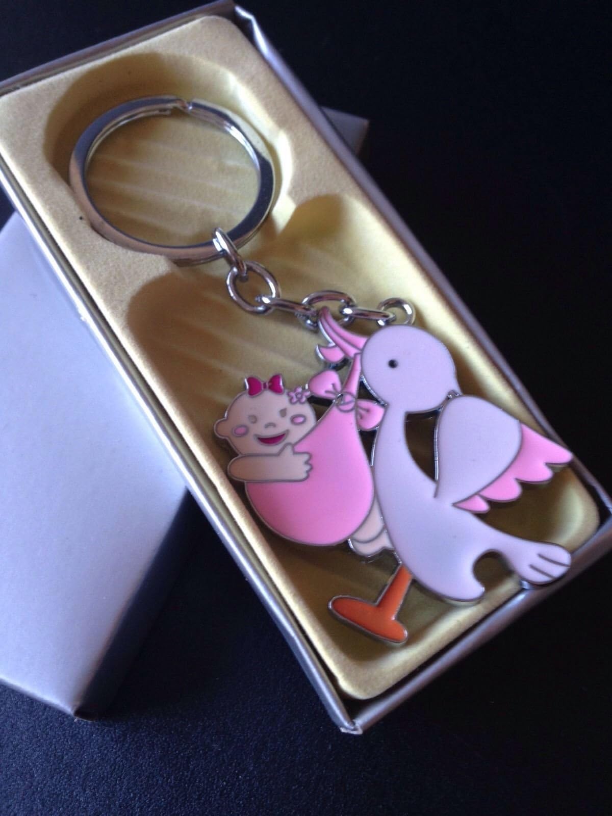 YRP gifts 12 Baby Shower Party Favors GIRL WITH STORK Keychain.Recuerdos De Mi Baby Shower De Nina