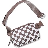 Checkered Belt Bag for Women Men, Everywhere Fanny Pack Crossbody Bags with Adjustable Strap, Unisex Mini Fashion Waist Packs (Brown-Checkered)