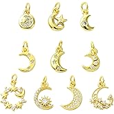 KitBeads 10Pcs Moon Cubic Zirconia Charms Brass Crescent Charms 18K Gold Plated Celestial Moon Star CZ Charms for Jewelry Making Necklaces Earrings Crafts Bulk