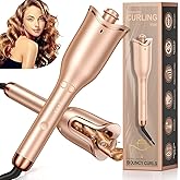 Automatic Curling Iron, Auto Hair Curler with 1" Curling Wand Large Slot & 4 Temperature & 3 Timer, Dual Voltage Anti-Tangle Rotating Curling Iron with Auto Shut-Off for Hair Styling, Champagne