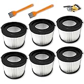 Compatible With Dewalt Vacuum Filter DCV501HB DCV5011H Attachments Replacement HEPA Filters, Fits Dewalt 20V Cordless Handheld Vacuum Cleaner, Includes 2 Cleaning Brushes, Washable And Reusable (6pk)