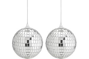 Kicko Mirror Disco Balls - 4 Inch Silver Hanging Ornaments - for Home Decorations, Stage Props, Game Accessories, School Festivals, Party Favors and Supplies (2 Pack)