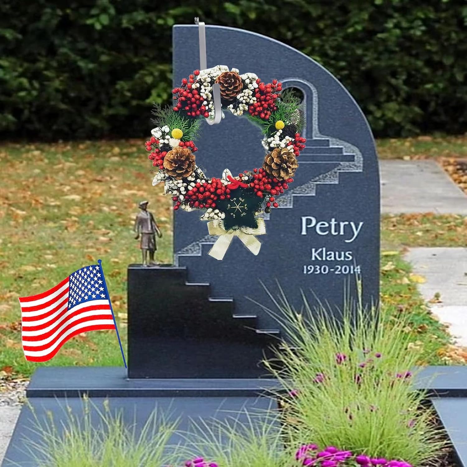 Wreath Hangers - Telescopic Aluminum Wreath Hook (6.3-11.22 in) Memorial Day Stretchable Headstone Wreath Hanger Cemetery Tombstone Wreath Holder and Gravestone Marker Decorations Hanger