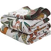 MSGKV Fall Throw Blanket for Couch Bed Chair, 100% Cotton Muslin Breathable Woven Throws 60''x 80'' Boho Vintage Quilt for All Seasons Warm Lightweight Farmhouse Blankets Home Decoration