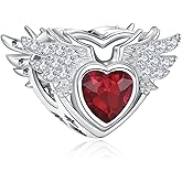 NINGAN Birthstone Charms for Charms Bracelet, Angel Wings 925 Sterling Silver Love Heart Bead Pendant Birthday Christmas Jewelry Gift for Women