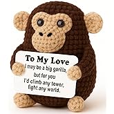 Weming Gift for Girlfriend or Wife, Small Stuffed Animal for Valentines Christmas Secret Santa Stuffers, Brown Crochet Ape/Gorilla/Chimp 4" Handmade Amigurumi Plush with Sentimental Word Sign