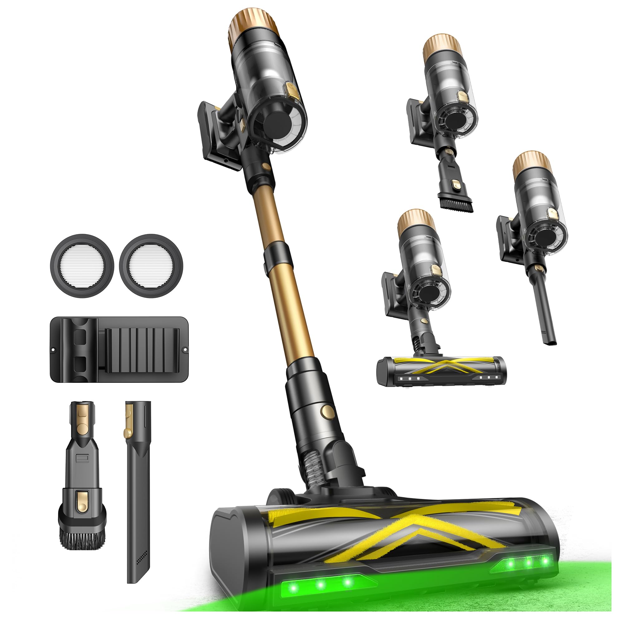 Ultenic Cordless Vacuum Cleaner, 600W 60KPA 65mins Vacuum Cleaners for Home, Cordless Stick Vacuum with Green Light, Self-Standing & 180° Lay-Flat, Anti-Tangled Brush for Floor/Carpet/Pet Hair