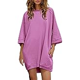 Nirovien Women's Oversized Sweatshirt Dress 3/4 Sleeve Crewneck Tunic Sweatshirts Casual Long Pullover with Pockets