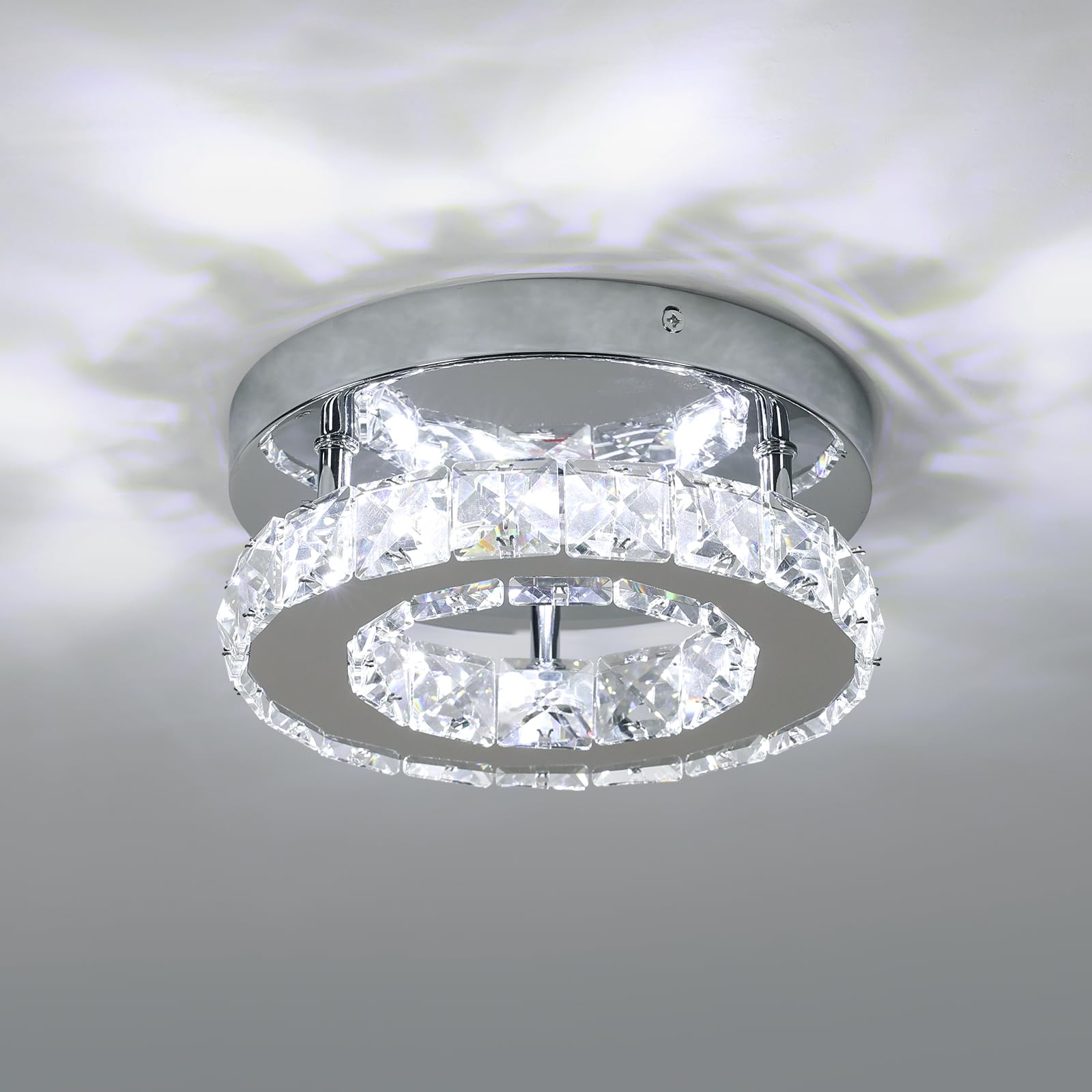 Photo 1 of DAXGD Mini Crystal Chandeliers Light Modern Flush Mount Crystal Ceiling Lights Round Shape Close to Ceiling Light for Bathroom, Bedroom, Kitchen, Girls Room(7.9 Inch)
