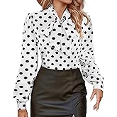 Avanova Women Tie Neck Bishop Long Sleeve Shirts Casual Work Blouses Tops