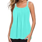 MANER Women's Plus Size Cami Casual Pleated Chiffon Tank Top with Beaded Strap