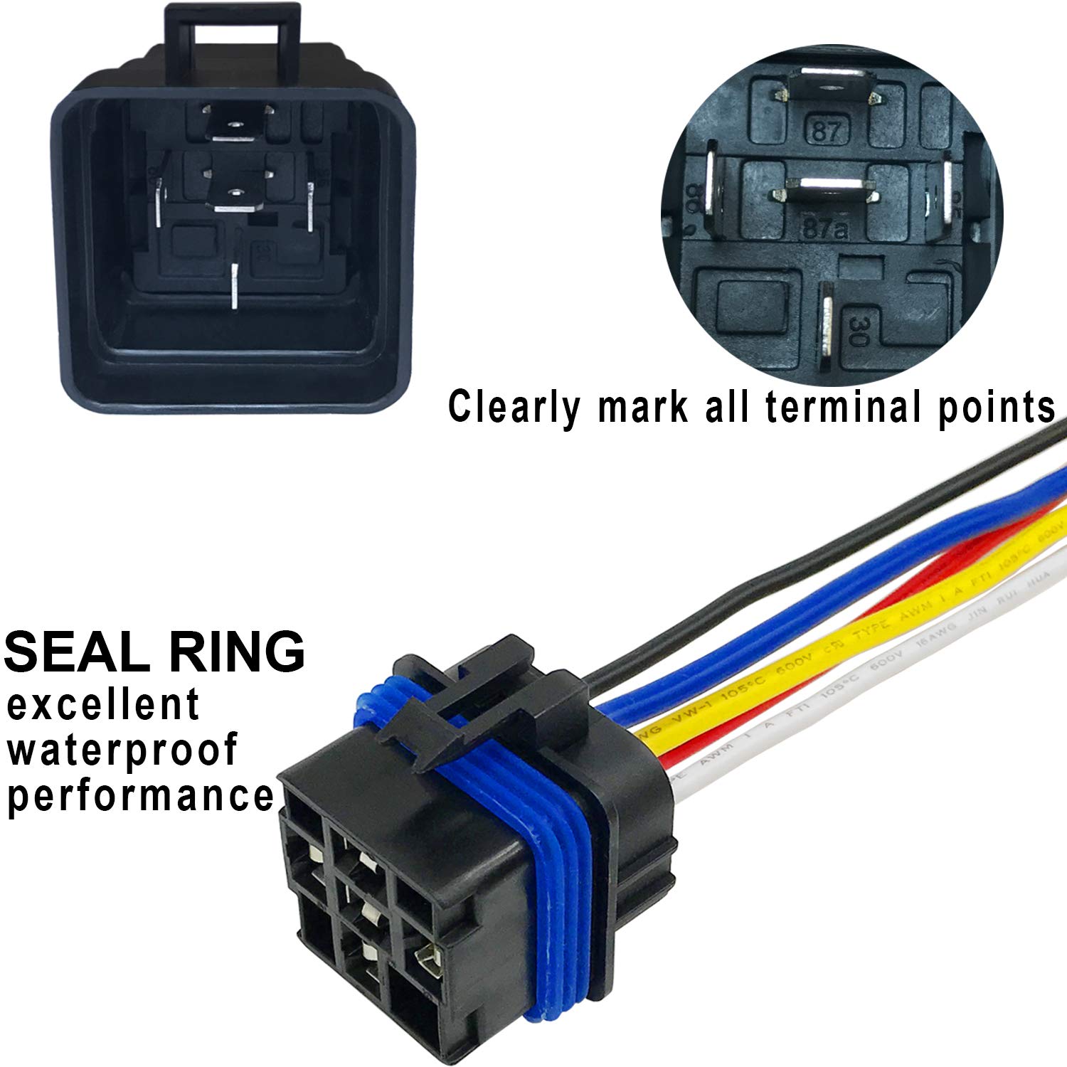 5 Pack 40/30 AMP 12 V DC Waterproof Relay and Harness - Heavy Duty 12 AWG Tinned Copper Wires, 5-PIN SPDT Bosch Style Automotive Relay: Industrial & Scientific