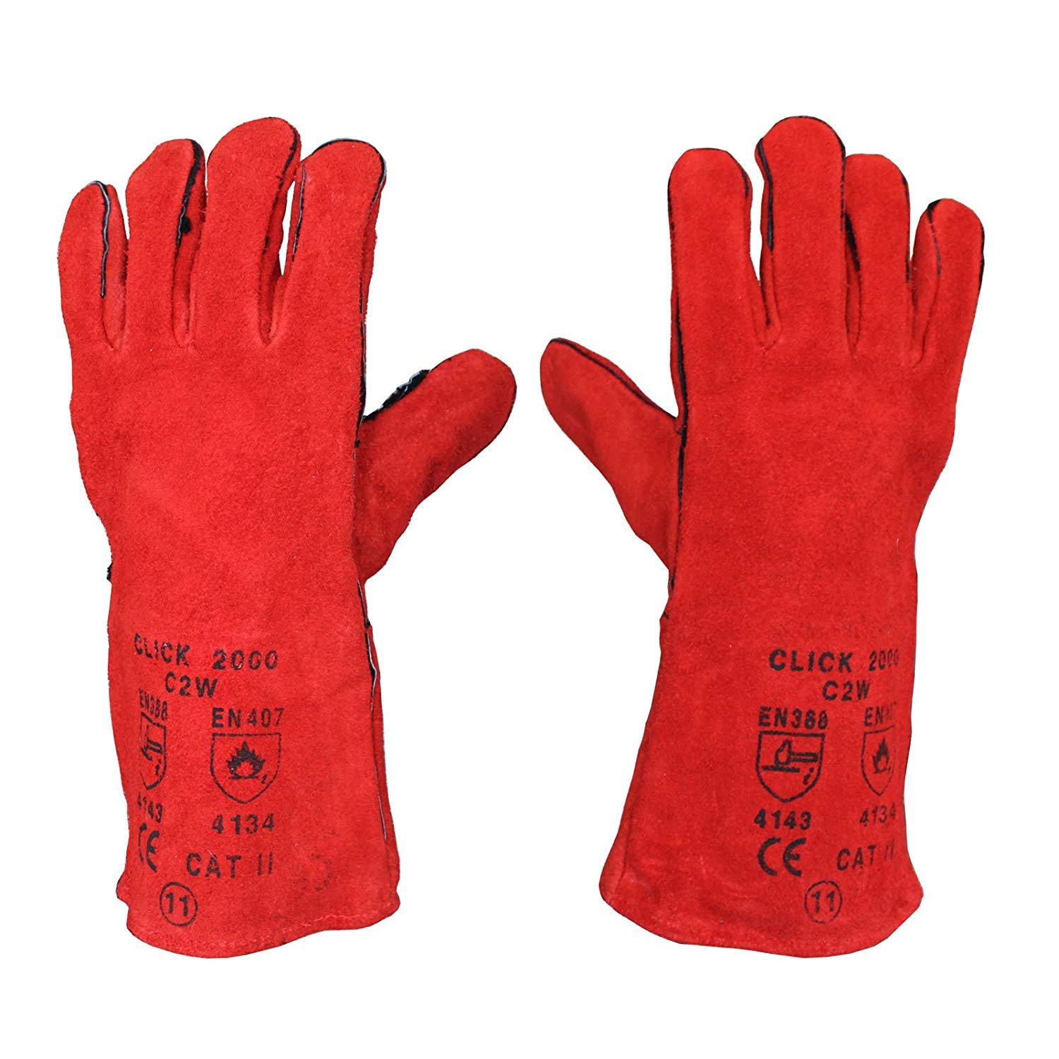 2 x Welding Gloves Long Leather Gaunlets Heat Resistant Lined MIG ARC Welders