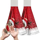 Christmas Kitchen Towels 2 Pcs Red Reindeer Hand Towels with Hanging Loop Xmas Deer Kitchen Tie Towel Absorbent Dish Washcloths 12x17 Inch Fast Drying Fingertip Bath Towel for Bathroom Laundry Decor
