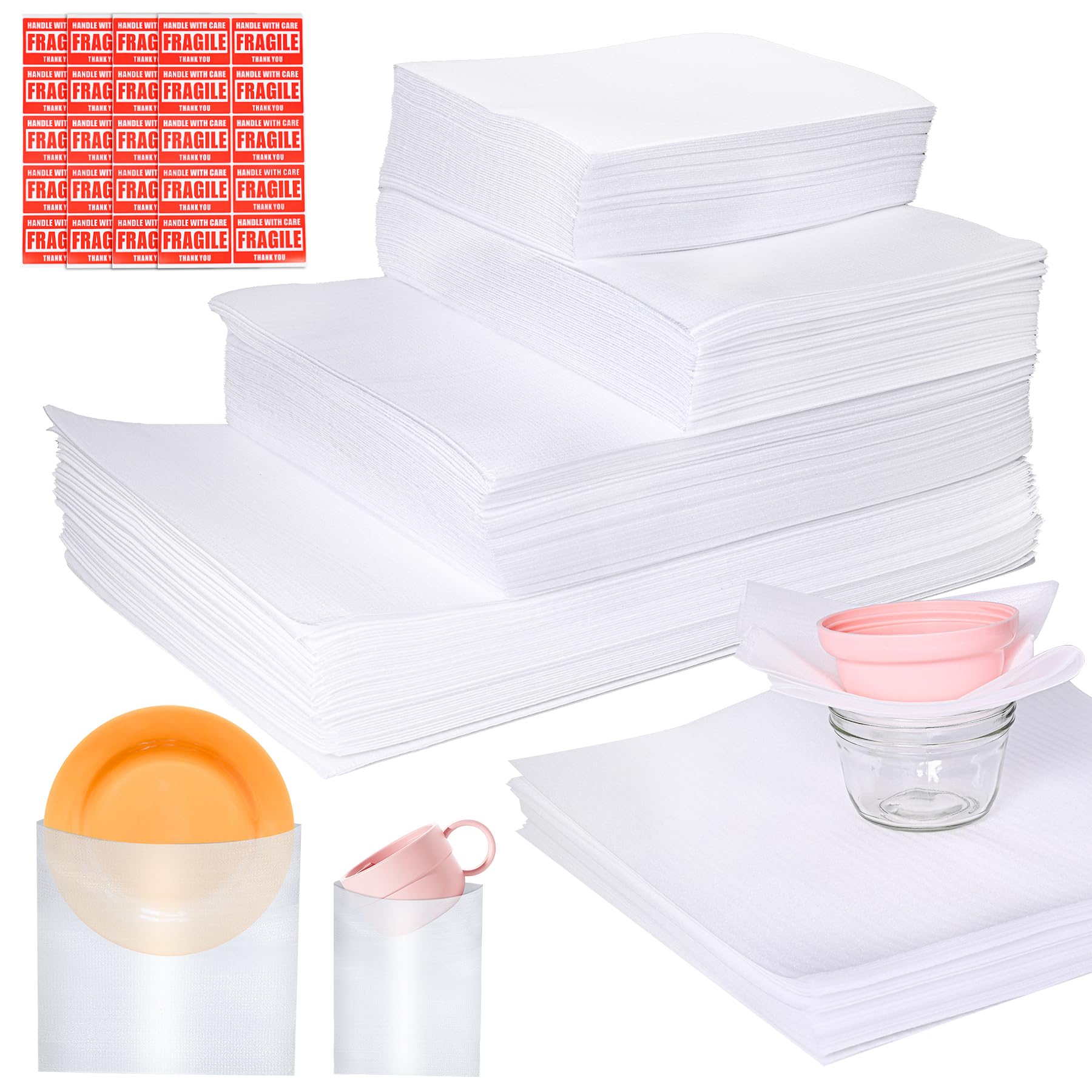 Photo 1 of 540Pcs Dish Packing Supplies for Moving, 270 Cushion Foam Wrap Pouches & Sheets 4 Sizes (16x12", 12x12", 12x7.8", 7.8x7.8") with 270 Fragile Stickers Plate Packing Sleeves for Fragile Shipping Storage