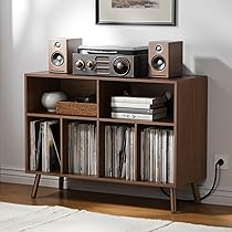 Support Vinyle Bois PUERSI - Présentoir Disques Now Playing Design Rétro Marron Rustique