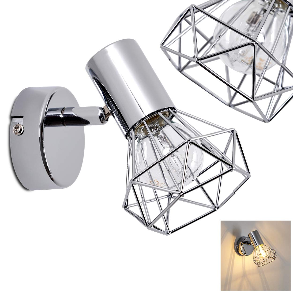 Orebro wall Light, Adjustable Metal wall lamp in Chrome, 1-Flame, 1 x E14 Socket, Modern wall spot with Lattice, Without Bulbs