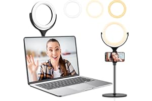 Video Conference Lighting Kit,Anozer Desk Ring Light for Computer Laptop Mac,Circle Face Lights with 3 Dimmable Color & 10 Brightness for Zoom Meeting Call,Live Streaming,Webcam Chat,Makeup