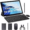 Android 13 Tablet 10 inch 2 in 1 Tablets with Keyboard Case Mouse Stylus, 12GB RAM 128GB ROM 1TB Expand, Quad-Core 2.0GHz CPU Tablet PC, 5G WiFi 6 BT 5.0, 8MP Camera, Google Certified Tableta