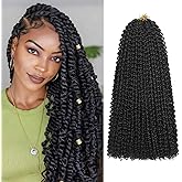 Passion Twist Hair 12 Inch 8 Packs Water Wave Crochet Hair Bohemian Braiding Hair Pre Looped Crochet Braids Hair Extensions for Black Women （1B Black#）