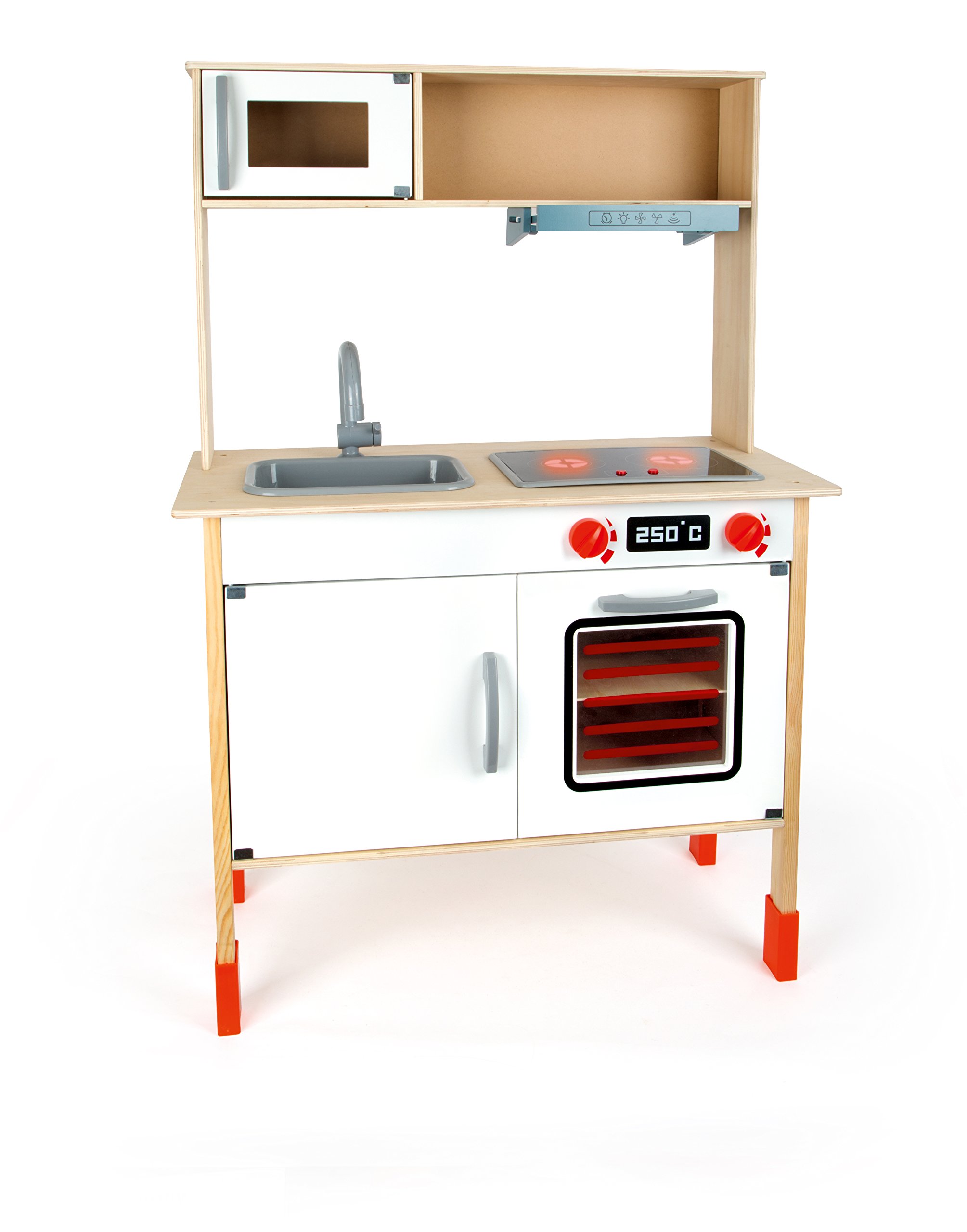 Small Foot 10749 Wooden Kitchen with Large Storage, Incl. Sink, Hob, Microwave, Oven and Kitchens, with Rotatable buttons and Extractor Hood