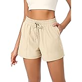 ODODOS Stretch Woven Athletic Shorts for Women High Waist Summer Lightweight Casual Shorts with Pockets