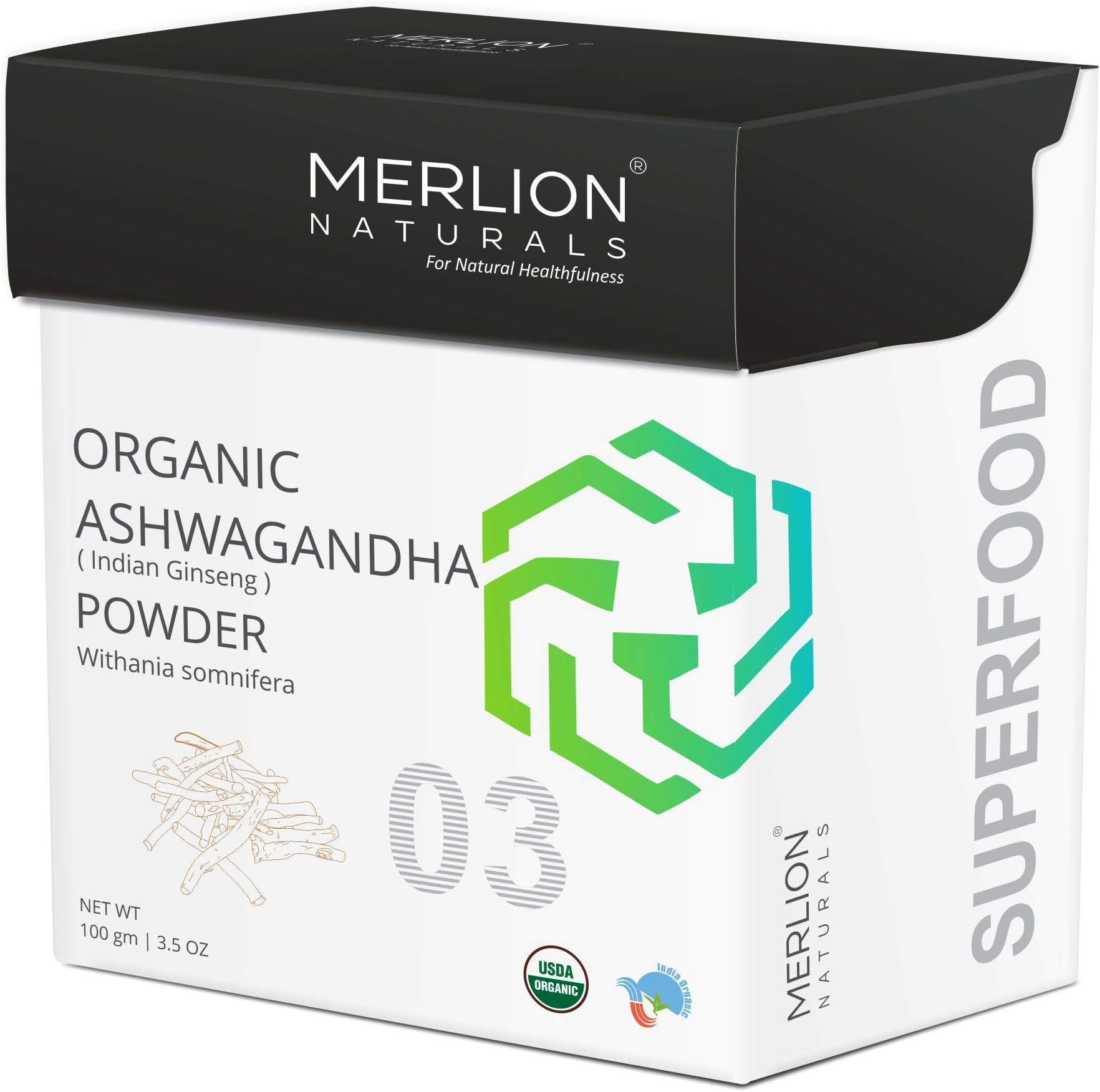 Ashwagandha Root Powder by Merlion Naturals | Withania somnifera | Superfood | Pure and Natural (100gm)