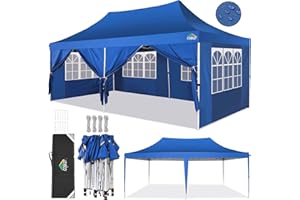 COBIZI 10x20 Pop up Canopy Tent with 6 Sidewalls, Easy up Canopy Tents for Parties with Metal Frame, Waterproof & UV50+, Height Adjustable, Portable Carry Bag Included (Light Blue)