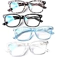 Henotin 4-Pack Blue Light Blocking Reading Glasses Women Men,Spring Hinge Computer Readers,Anti UV Ray Square Nerd Eyeglasses