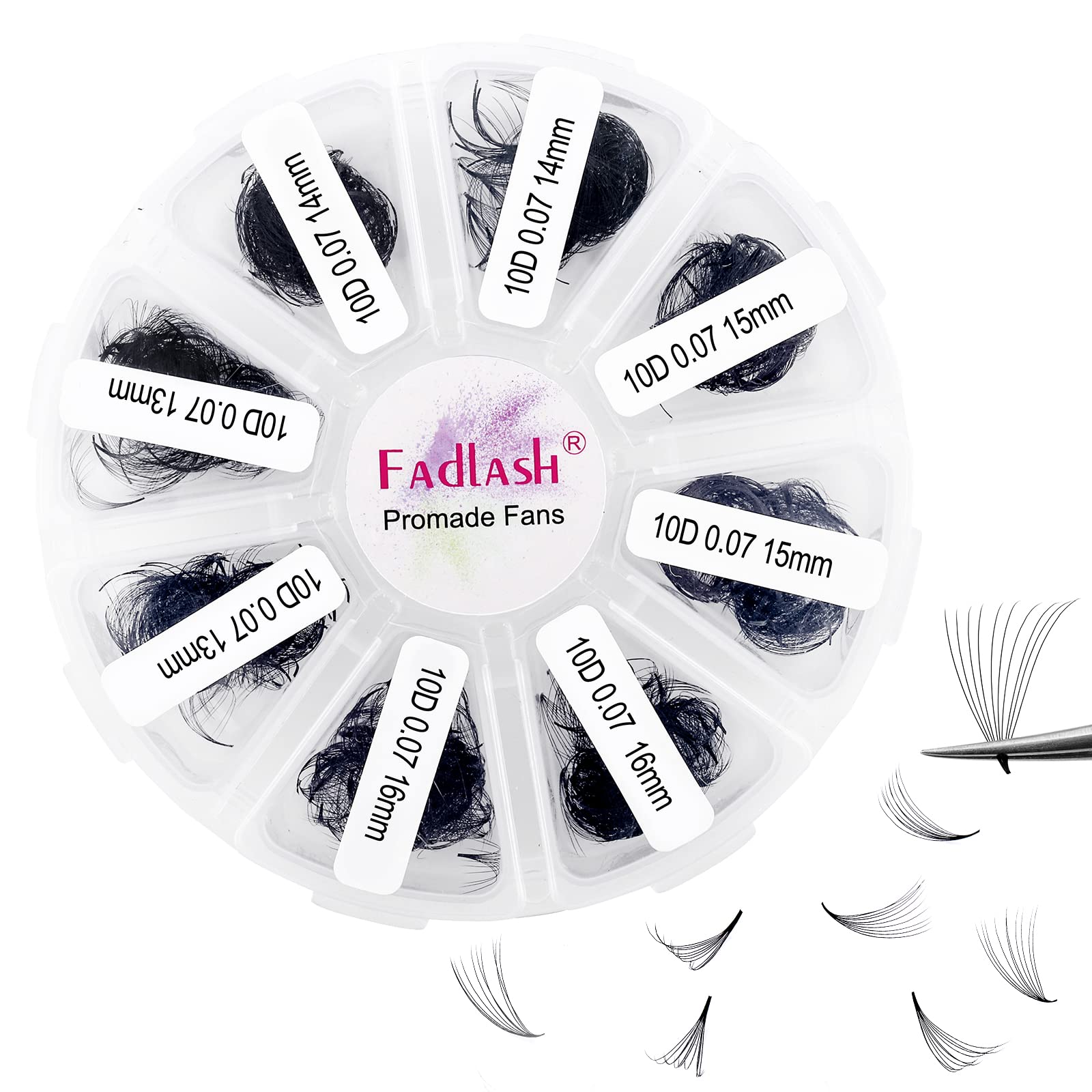 Premade Volume Lash Extensions 10D 0.07 D Curl 1000pcs Russian Lash Extension 13-16mm Mixed Tray Premade Fans Eyelash Extension Handmade Promade Loose Fans — image 1