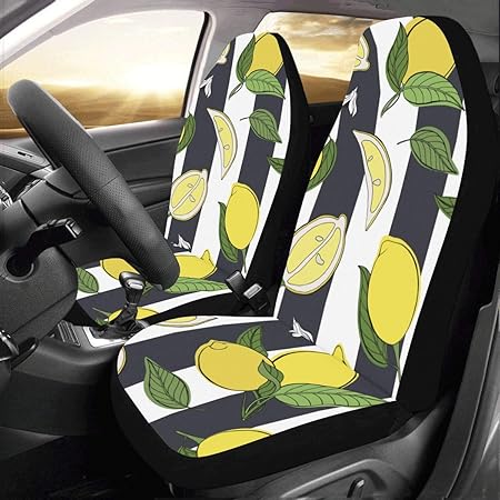 Amazon Ckyhyc カーシートカバー 面白いレモンや葉 自動車 座席 クッション マット 前席 2個 フロントベンチシート用 保護 防水 適用 ずれにくい おしゃれ シートカバー 車 バイク