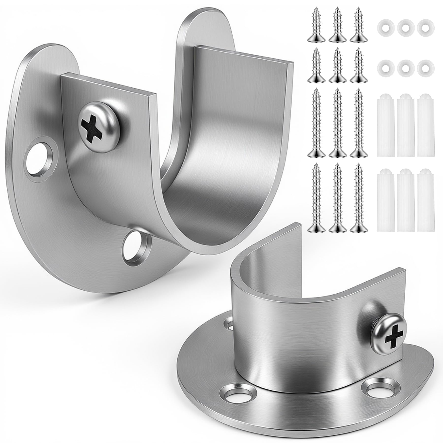 Photo 1 of FIRJOY 2Pcs Heavy Duty Stainless Steel Closet Rod Bracket Holder (Silver, 1.0")
