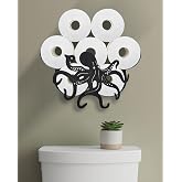 Wigag Octopus Toilet Paper Holder, Wall Mounted Toilet Paper Storage | Holds Up to 8 TP Rolls, Matte Black Metal, Keeps Extra Rolls Organized and Within Easy Reach, Cute & Fun Bathroom Decor